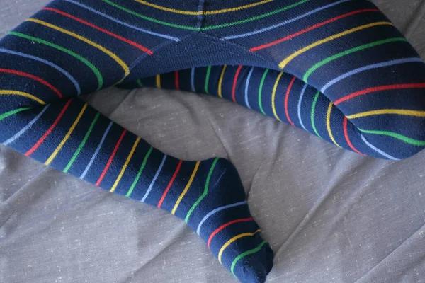 Close Colorful Soft Socks Child Feet — Stock Photo, Image
