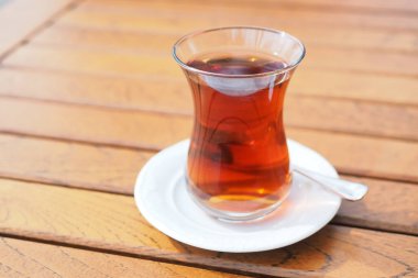 Traditional turkish tea on white table 