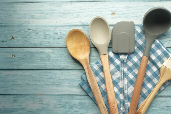 Wooden Cutlery Fork Spoon Chopping Board Table — Foto de Stock