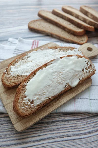 Slice Bread Cream Cheese White Background — Stock Photo, Image