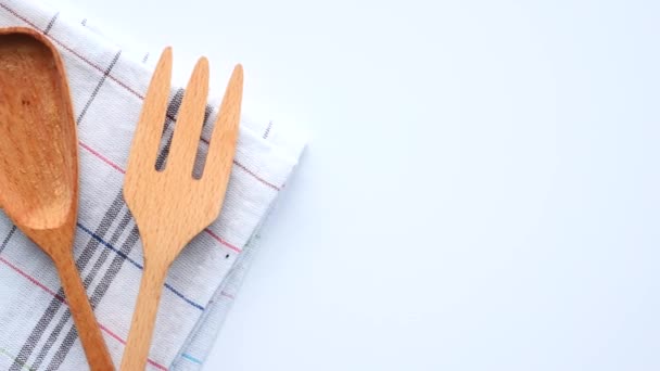 Wooden Cutlery Fork Spoon Chopping Board Table — Vídeo de Stock