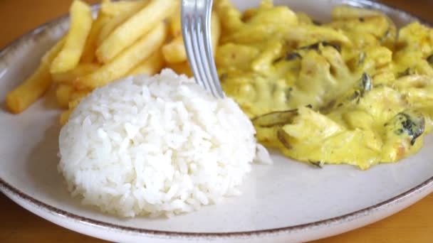 Butterhuhn Curry Von Scharfem Huhn Mit Reis — Stockvideo