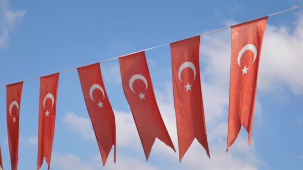 Nízký Úhel Pohledu Tureckou Vlajku Proti Obloze — Stock video