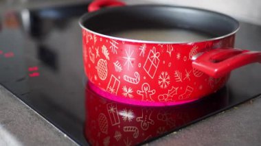 electric stove is heated to red. 