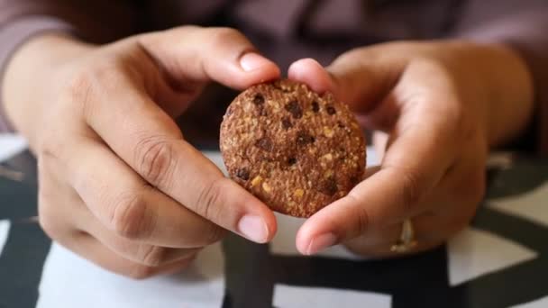 Women Hand Holding Sweet Cookies — Stock Video