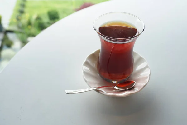 Traditional Turkish Tea White Table — Photo