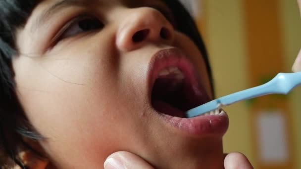 Mother Brush Her Child Teeth — Wideo stockowe