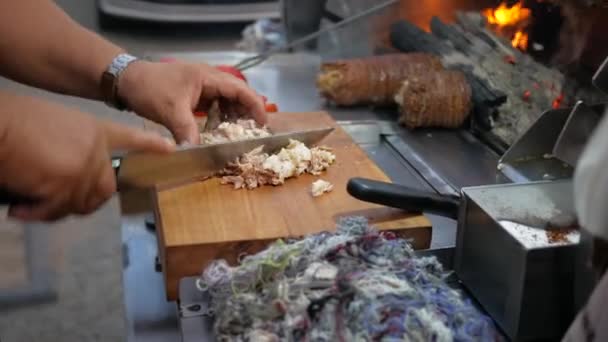 Turkish Street Food Kokorec Fatto Con Intestino Pecora Cotto Nel — Video Stock