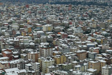 top view of Snow cityscape in istanbul .