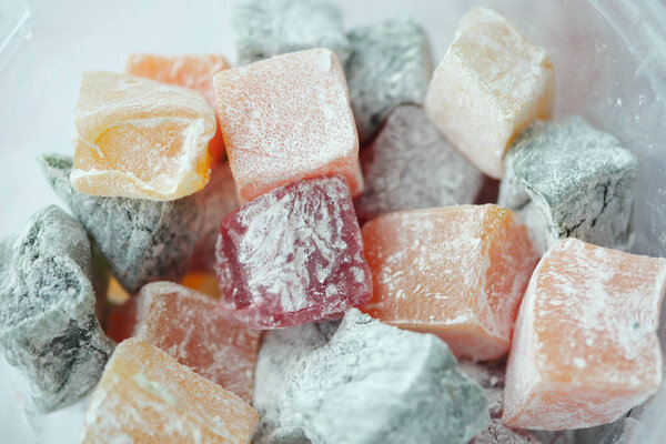  turkish delight or lokum of red, green, orange and yellow colors