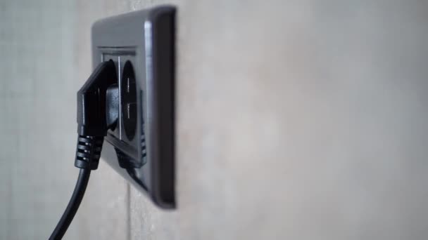White Color Power Cord Cable Plugged Wall — Wideo stockowe