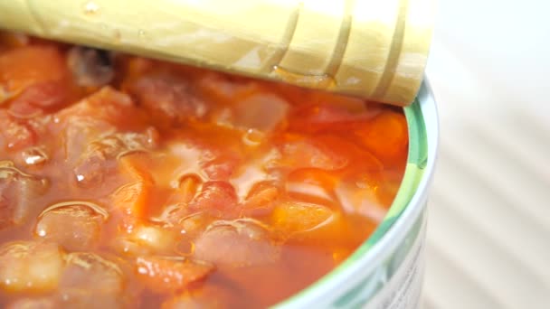 Preserved Canned Tomato Beans Pouring Bowl — Stockvideo