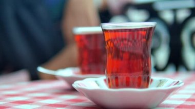 Traditional turkish tea on white table 