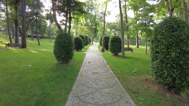 Punto Vista Colpo Camminare Sulla Passerella Parco Istanbul Mattino Presto — Video Stock