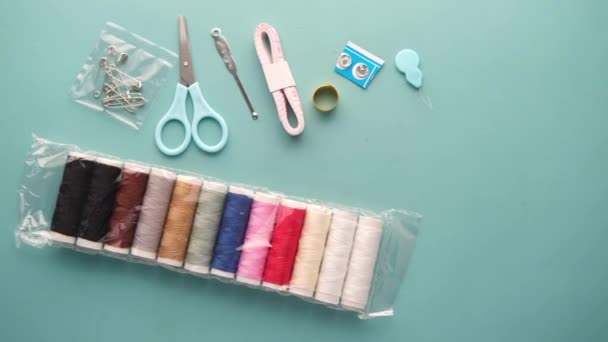 Tools Accessories Sewing Color Background — Stock Video