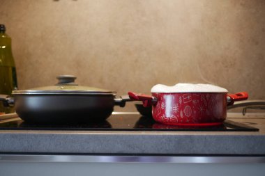 electric stove is heated to red. 