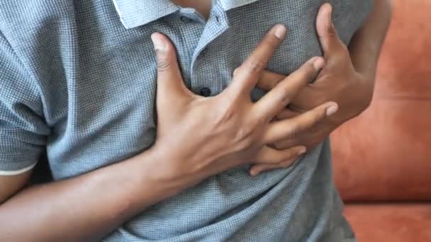 Young Man Suffering Pain Heart Holding Chest Hand — Stock Video