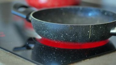 electric stove is heated to red. 