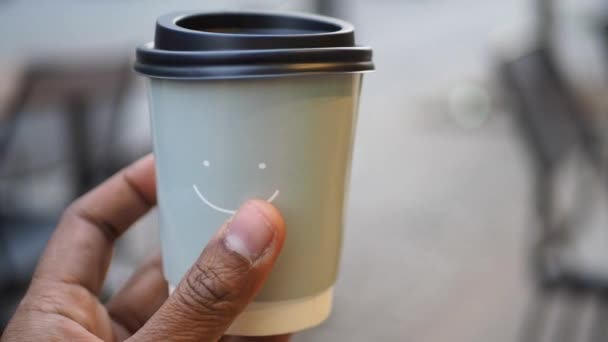 Pov Shot Holding Take Away Kraft Coffee — Stock Video