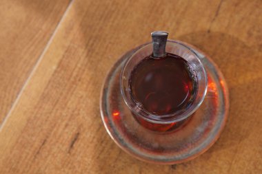 Traditional turkish tea on white table 