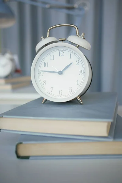 Black School Concept Apple Clock Books Table — Stock Photo, Image