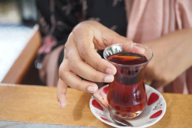 Traditional turkish tea on white table 