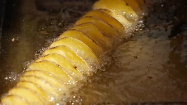 Kızarmış Patates Kızartması Kızartma Makinesinde Kızgın Yağda Kızartılıyor — Stok video