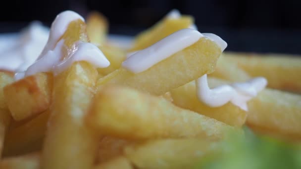 Detail Shot French Fries Table — Stockvideo