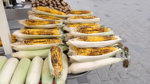 Кукурудзяна Кукурудза Продаж Ринковій Кабінці Істанбулі — стокове відео