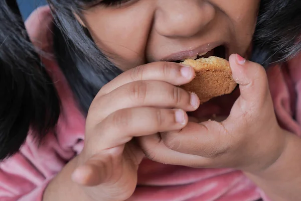 Close Child Eating Sweet Cookies — Stock Photo, Image