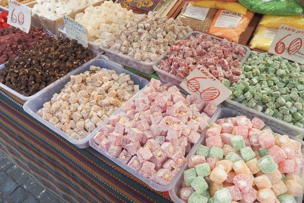 Turkish traditional sweet Turkish delight sold in the market. High quality photo