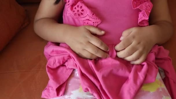 Child Suffering Stomach Pain Close — Vídeo de Stock