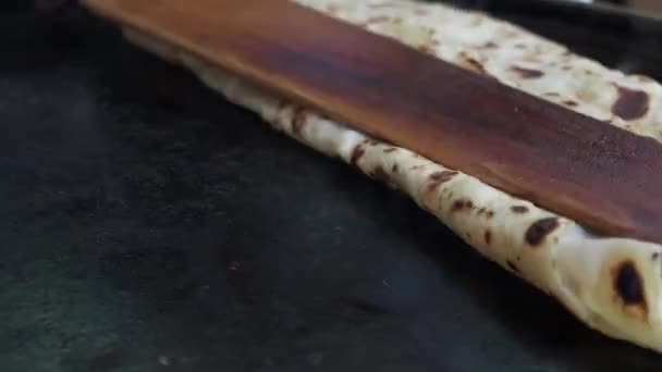 Приготування Турецької Їжі Піта Хліб Готується Вулиці — стокове відео