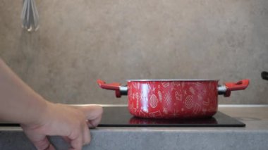 electric stove is heated to red. 