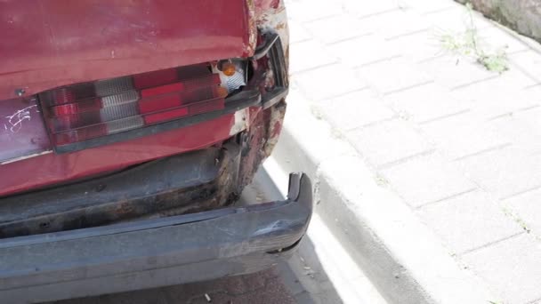 Black Car Damaged Road Accident — стоковое видео
