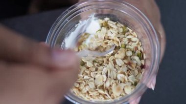 detail shot of granola Musli in a bowl