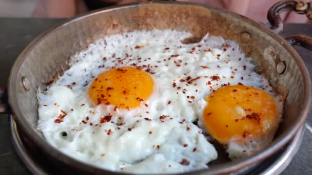 Fried Eggs Plate Close — Video Stock