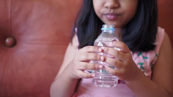 从塑料水瓶中喝水的孩子 — 图库视频影像