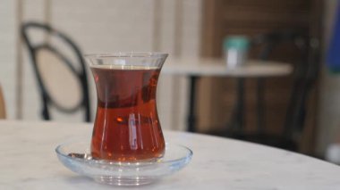 Traditional turkish tea on white table 