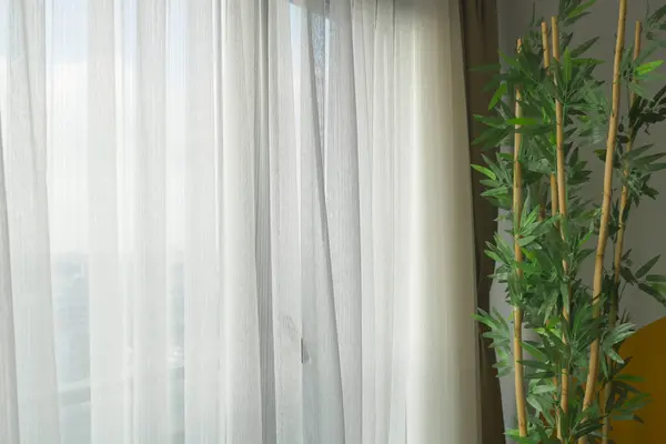 close up of clean fabric curtain.