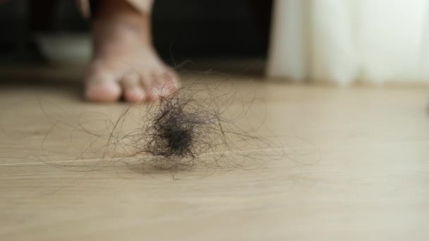 Women Lost Hair Drops Floor — Stock Video