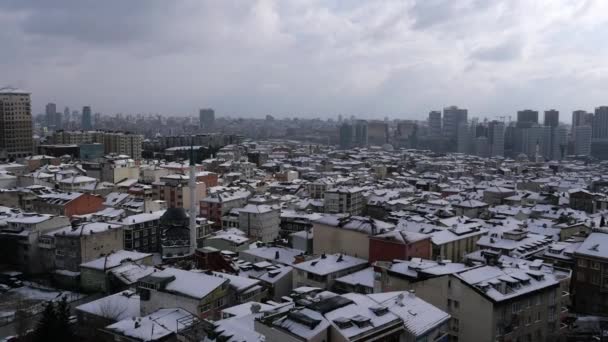 Ovanifrån Snö Stadsbild Istanbul — Stockvideo
