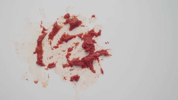 Czerwony Ketchup Rozpryski Fioletowy Biały Pomidor Puree Tekstury — Wideo stockowe