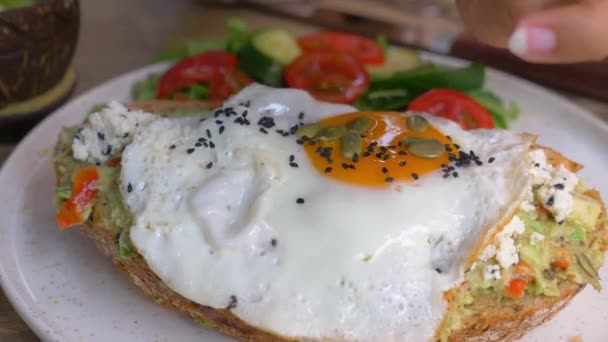 Tasty Fresh Toast Avocado Egg — Stock Video