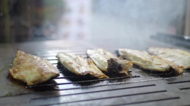 Cuisson Rôtissage Poisson Sur Barbecue Grill — Video