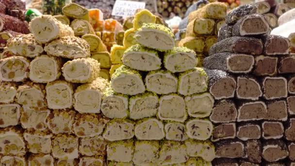Turkish Traditional Sweet Turkish Delight Sold Market High Quality Photo — Stock Video