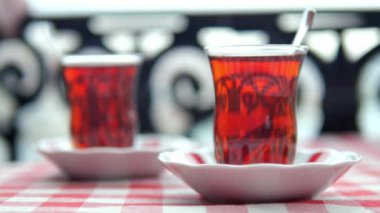 Traditional turkish tea on white table 