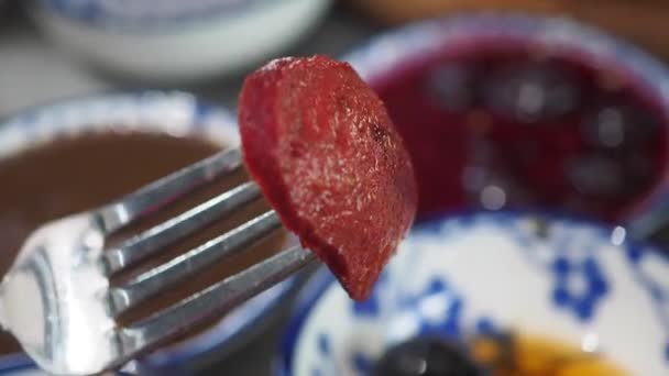 Salami Sausage Cut Thin Pieces — ストック動画