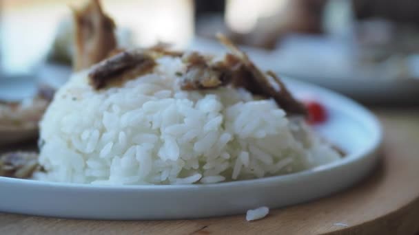 Zbliżenie Gotowanego Ryżu Białego — Wideo stockowe
