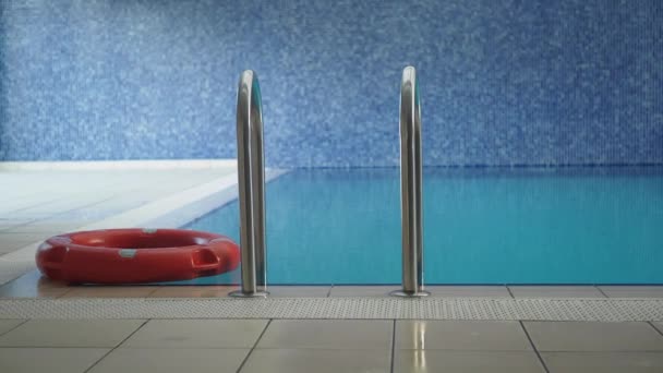 Red Life Buoy Swimming Pool Help Support Concept — Stock Video